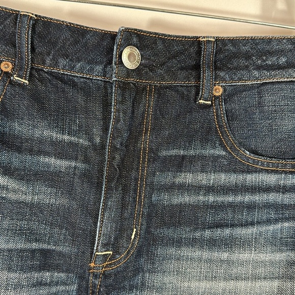 American Eagle Blue Frayed Hem High Rise Festival Denim Jean Shorts - Picture 3 of 10